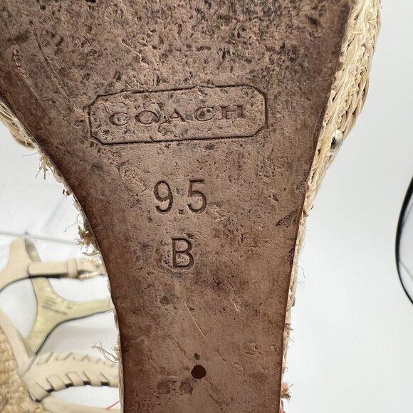 Coach Justeen 9.5 Butterfly Floral Design Woven Espadrille Wedge Leather Sandals - Picture 14 of 16